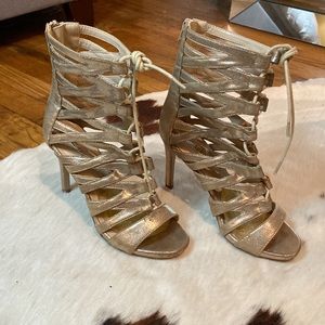 Gold Ankle Heels Lace up